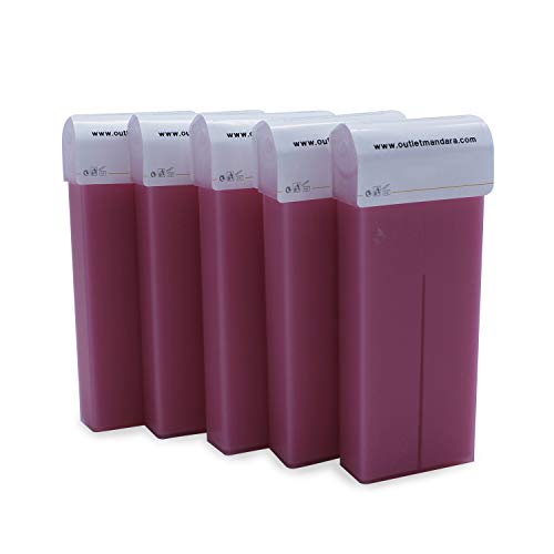 ANA MANDARA - Pack ahorro depilación - Calentador Roll On | 5 Cartuchos Roll On FRESA 100 ml | 100 Bandas depilatorias