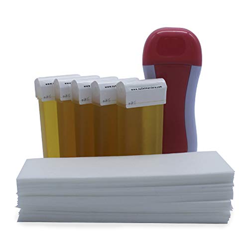 ANA MANDARA - Pack ahorro depilación - Calentador Roll On | 5 Cartuchos Roll On Natural 100 ml | 100 Bandas depilatorias