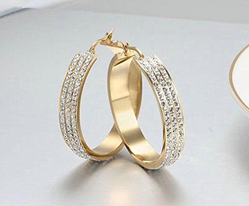 ANAZOZ Acero Inoxidable Pendientes para Mujer Aretes Pendientes Oro Blanco 3 Fila Mitad Circulo 7x42MM