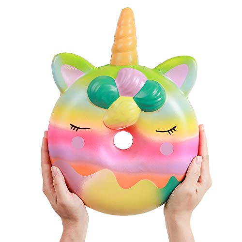 Anboor Squishies Jumbo Unicorn Donut Kawaii Suave Lento Levantamiento Perfumado Gigante Donut Squishies Alivio del estrés Exprimir Juguetes para niños Adultos