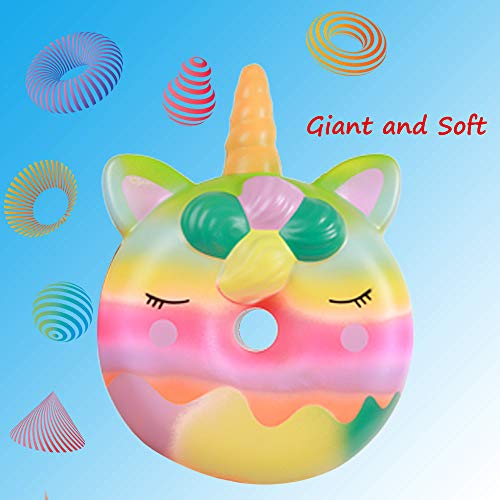 Anboor Squishies Jumbo Unicorn Donut Kawaii Suave Lento Levantamiento Perfumado Gigante Donut Squishies Alivio del estrés Exprimir Juguetes para niños Adultos