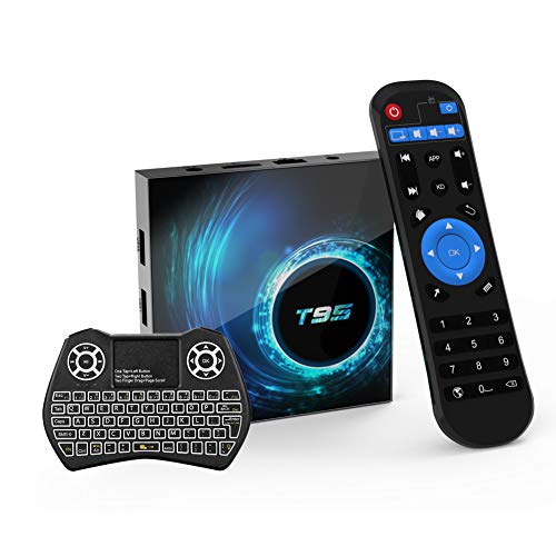 Android TV Box, T95 Android 10.0 TV Box 4GB RAM / 32GB ROM H616 Quad Core 64 bits, Soporta 2.4G + 5G Dual WiFi BT5.0 6K 3D H.265 Smart TV Boxes con Mini Teclado inalámbrico retroiluminado
