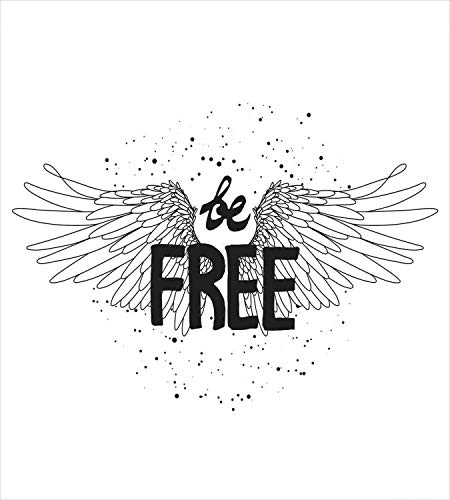 Angel Wings Juego de funda de edredón de 4 piezas de microfibra con cierre de cremallera y lazos de esquina, King Be Free Message Lifestyle Tattoo Style Slogan Concept Art Illustration, blanco y negro