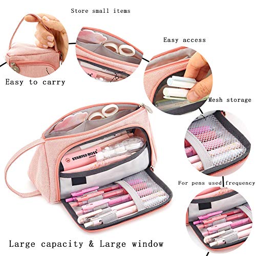 Angker - Estuche de lona de colores para guardar bolígrafos, bolígrafos, papelería, bolsa de papelería, soporte para oficina, colegio, estudiantes, mujeres, adolescentes, regalo de Navidad, color rosa