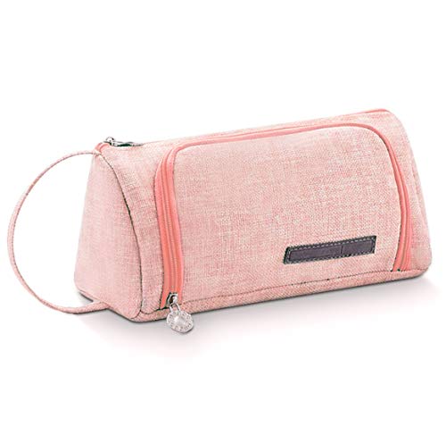 Angker - Estuche de lona de colores para guardar bolígrafos, bolígrafos, papelería, bolsa de papelería, soporte para oficina, colegio, estudiantes, mujeres, adolescentes, regalo de Navidad, color rosa