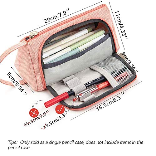 Angker - Estuche de lona de colores para guardar bolígrafos, bolígrafos, papelería, bolsa de papelería, soporte para oficina, colegio, estudiantes, mujeres, adolescentes, regalo de Navidad, color rosa