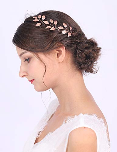 Anglacesmade - Horquillas para el pelo para novia, diseño de hojas, color oro rosa