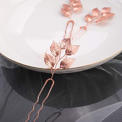 Anglacesmade - Horquillas para el pelo para novia, diseño de hojas, color oro rosa