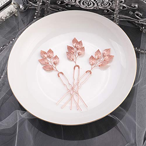 Anglacesmade - Horquillas para el pelo para novia, diseño de hojas, color oro rosa