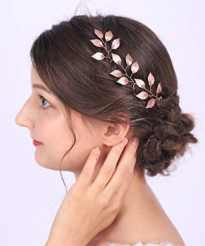 Anglacesmade - Horquillas para el pelo para novia, diseño de hojas, color oro rosa