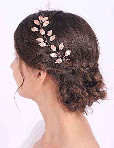 Anglacesmade - Horquillas para el pelo para novia, diseño de hojas, color oro rosa