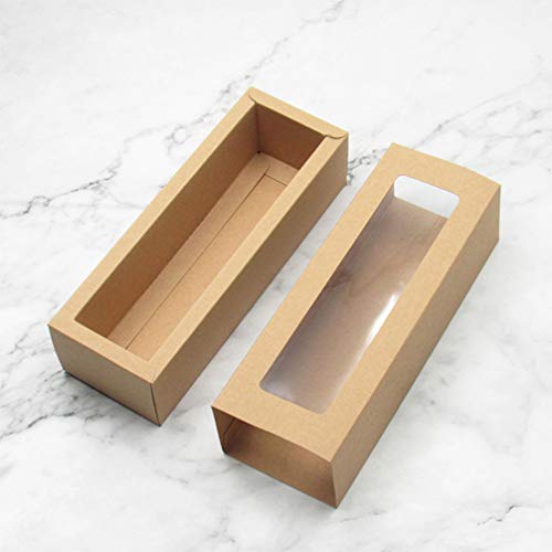 Angoily Cajas de Macarrón 10 Piezas Cajas de Panadería de Papel Kraft con Ventana de Visualización Transparente Contenedores de Regalo para Rosquilla Mini Pastel Galletas de Chocolate