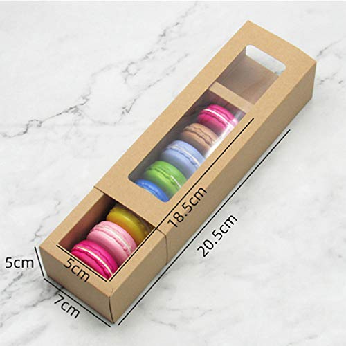 Angoily Cajas de Macarrón 10 Piezas Cajas de Panadería de Papel Kraft con Ventana de Visualización Transparente Contenedores de Regalo para Rosquilla Mini Pastel Galletas de Chocolate