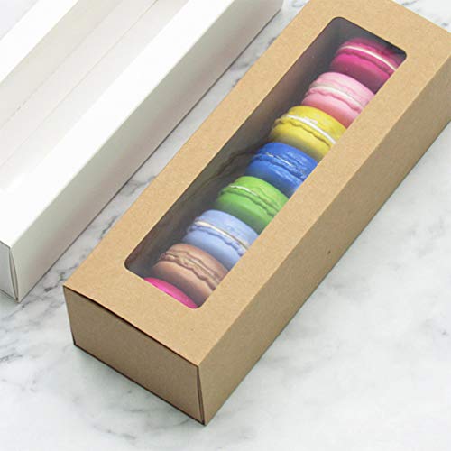 Angoily Cajas de Macarrón 10 Piezas Cajas de Panadería de Papel Kraft con Ventana de Visualización Transparente Contenedores de Regalo para Rosquilla Mini Pastel Galletas de Chocolate