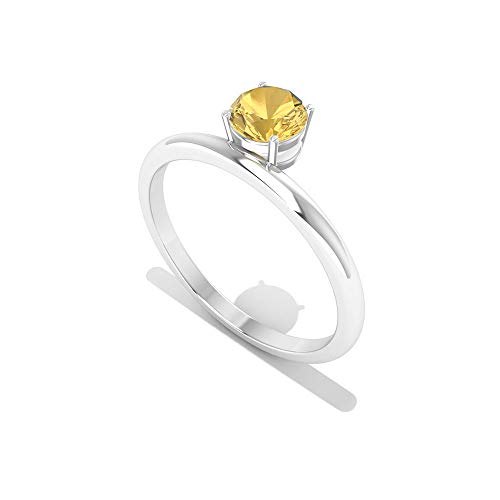 Anillo de compromiso vintage de citrino AA, certificado SGL Solitario, anillo de boda con piedra natal de noviembre, anillo de compromiso para mujeres, 10K Oro blanco, Size:EU 61
