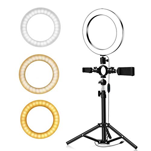 Anillo de luz de 6"con Soporte para trípode y Soporte para Clip de teléfono para cámara de Escritorio de Video de Youtube Luz de Anillo led para transmisión de Maquillaje para Belleza Blog