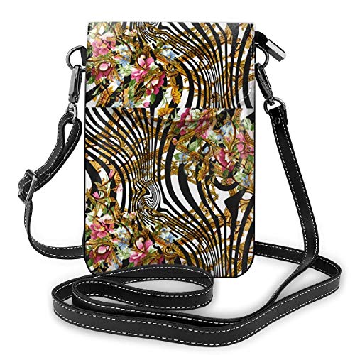 Animal Flowers Patern Fashion Pequeño Monedero para teléfono Celular Bolso de Hombro Multiusos Cartera