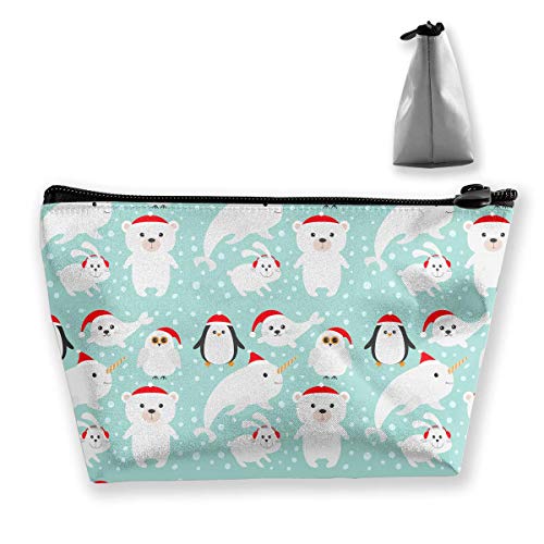 Animal Polar ártico en Rojo Sombrero de Santa Bolsas de cosméticos Bolsa de artículos de tocador de Viaje portátil Bolsa de Maquillaje (Trapezoidal)