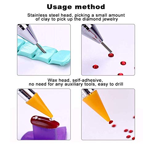 Anlising 2 Piezas Lápiz de Uñas de Diamantes de Imitación, Pluma de Uñas de Doble Punta Lápiz de Uñas de Cristal Herramientas de Bricolaje Para Manicura y Decoración de Uñas (Blanco, Rosa)