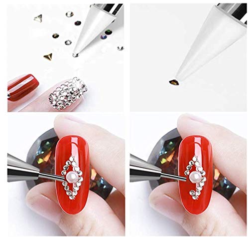 Anlising 2 Piezas Lápiz de Uñas de Diamantes de Imitación, Pluma de Uñas de Doble Punta Lápiz de Uñas de Cristal Herramientas de Bricolaje Para Manicura y Decoración de Uñas (Blanco, Rosa)