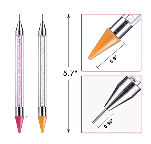 Anlising 2 Piezas Lápiz de Uñas de Diamantes de Imitación, Pluma de Uñas de Doble Punta Lápiz de Uñas de Cristal Herramientas de Bricolaje Para Manicura y Decoración de Uñas (Blanco, Rosa)