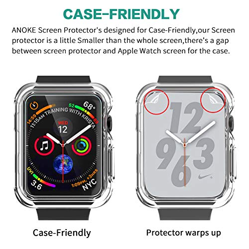 Anoke Protector Pantalla Apple Watch 42mm / 44mm [8 Piezas], Piel líquida HD Film Transparente para iWatch (Series 5/4 Series 3/2/1) Liquid Skin [Sin Burbujas] [garantía de reemplazo de por Vida]