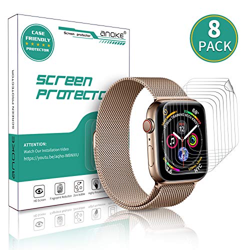 Anoke Protector Pantalla Apple Watch 42mm / 44mm [8 Piezas], Piel líquida HD Film Transparente para iWatch (Series 5/4 Series 3/2/1) Liquid Skin [Sin Burbujas] [garantía de reemplazo de por Vida]