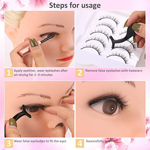 Anself 5 Pares Pestañas Magnéticas 3D con Delineador de Ojos, Pestañas Postizas Magnéticas con Pinzas Impermeables y Reutilizables