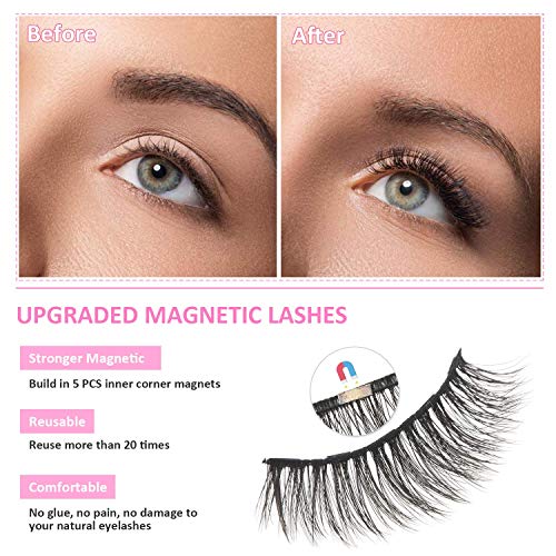 Anself 5 Pares Pestañas Magnéticas 3D con Delineador de Ojos, Pestañas Postizas Magnéticas con Pinzas Impermeables y Reutilizables