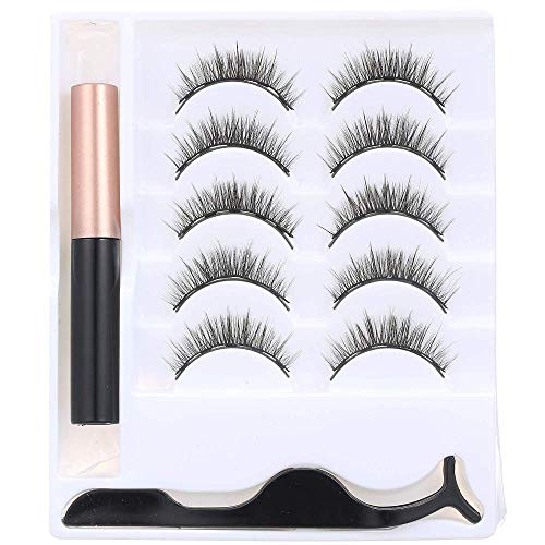 Anself 5 Pares Pestañas Magnéticas 3D con Delineador de Ojos, Pestañas Postizas Magnéticas con Pinzas Impermeables y Reutilizables
