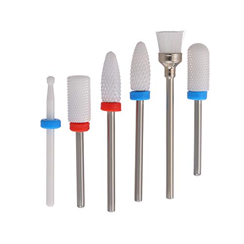 Anself Fresas Torno Manicura Cabezal Pulidor de Uñas Set de 6 Pcs Ceramica Cabeza de Molienda Remoción de Uñas (#1)