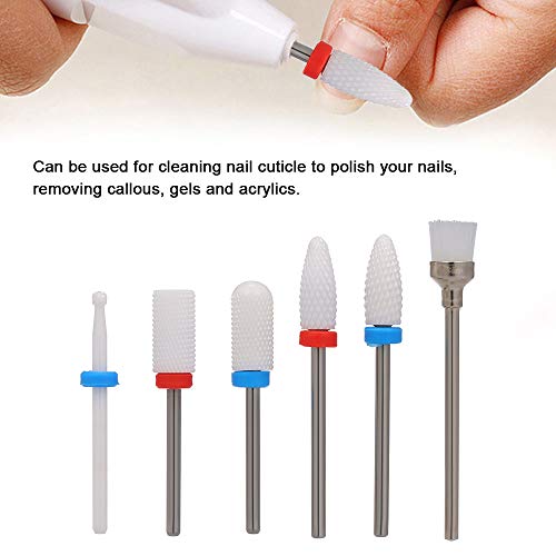 Anself Fresas Torno Manicura Cabezal Pulidor de Uñas Set de 6 Pcs Ceramica Cabeza de Molienda Remoción de Uñas (#1)