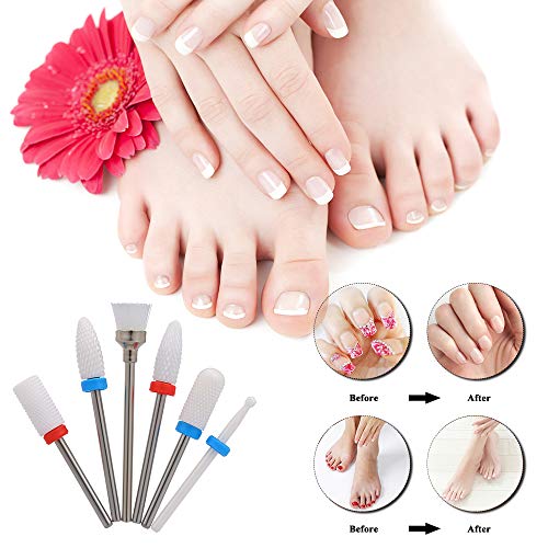 Anself Fresas Torno Manicura Cabezal Pulidor de Uñas Set de 6 Pcs Ceramica Cabeza de Molienda Remoción de Uñas (#1)