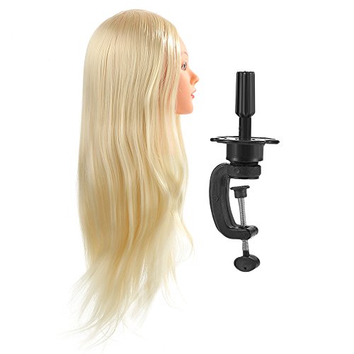 Anself Maniquí de cabeza de cabello largo,30% 66cm pelo humano,color amarillo claro(con soporte),para aprendizaje prácticas de peluquerías