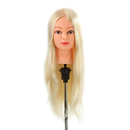 Anself Maniquí de cabeza de cabello largo,30% 66cm pelo humano,color amarillo claro(con soporte),para aprendizaje prácticas de peluquerías