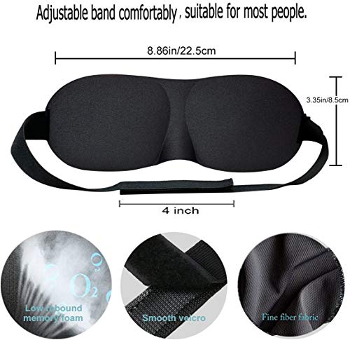 Antifaz para Ojos, Ajustable, Perfil 3D para Viajes, Siestas, Protectores, para Hombres, Mujeres, niños, Negro