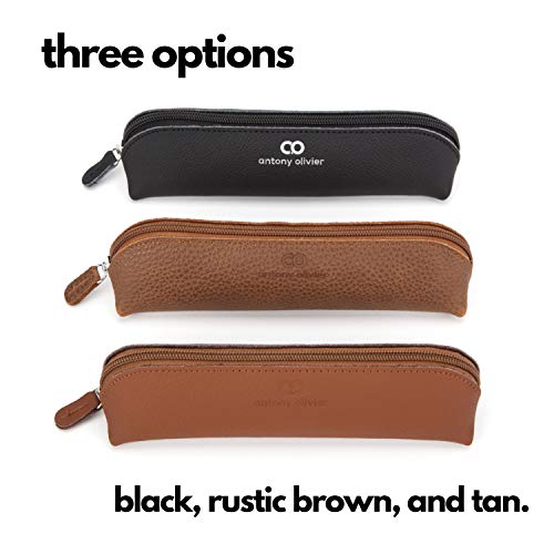 Antony Olivier Estuche de Cuero | Marrón con Cremallera | para Hombres, Mujeres, Estudiantes y Profesionales | Tamaño Perfecto para Papelería y Utensilios de Arte | Envuelto en una Bonita Caja Kraft