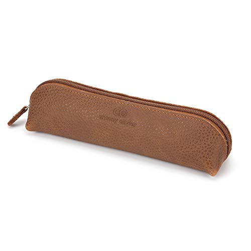 Antony Olivier Estuche de Cuero | Marrón con Cremallera | para Hombres, Mujeres, Estudiantes y Profesionales | Tamaño Perfecto para Papelería y Utensilios de Arte | Envuelto en una Bonita Caja Kraft