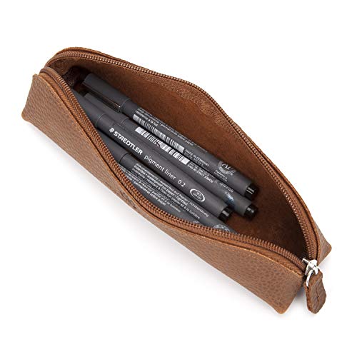Antony Olivier Estuche de Cuero | Marrón con Cremallera | para Hombres, Mujeres, Estudiantes y Profesionales | Tamaño Perfecto para Papelería y Utensilios de Arte | Envuelto en una Bonita Caja Kraft