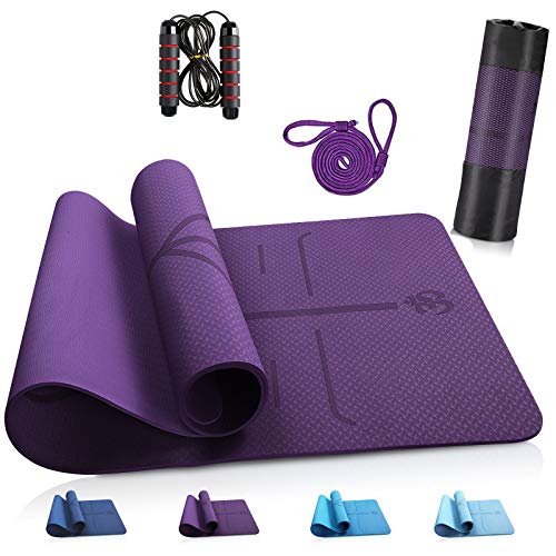 ANVASK Esterilla Yoga Esterilla Fitness Antideslizante Colchoneta Gimnasia, Esterilla Deporte con Materiales TPE ecológicos, Yoga Mat diseñado para Pilates y Fitness físico (Comba Adicional incluida)