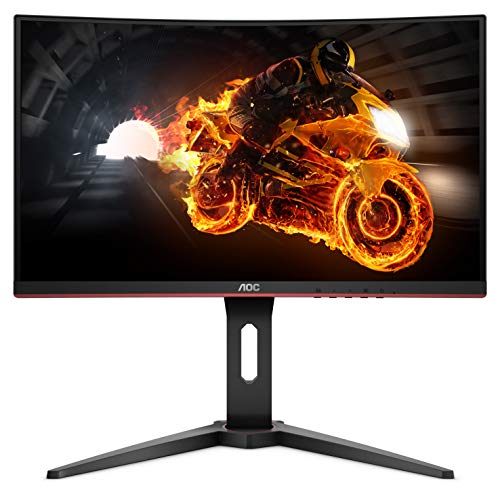 AOC C24G1 - Monitor gaming curvo sin marcos de 24” Full HD e-Sports (1920x1080, VA, 1 ms, 144 Hz, 1500R, AMD FreeSync, Ajustable en altura y FlickerFree) Color Negro/Rojo