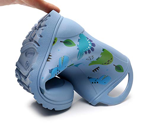 Apakowa Unisex Niños Niños Niñas Asas Ligeras y fáciles de Usar Botas para la Lluvia Zapato en Patrones Divertidos y Colores sólidos (Color : Lightblue Dinosaur, Size : 28 EU)