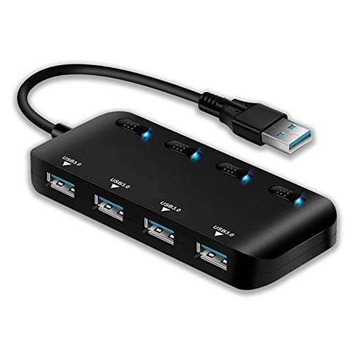 APANAGE USB 3.0 Hub, 4-Puerto USB 3.0 Hub, 5 Gbits Transferencia de Datos con Interruptor de Encendido Individual y Leds para Windows XP/Vista/7/8/8.1/10, Mac OS X, Linux