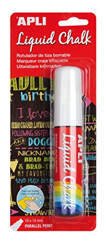 Apli Liquid Chalk Punta Paralela Rotuladores de Tiza Borrable, 10 x 15 mm, Blanco, 1 Unidad