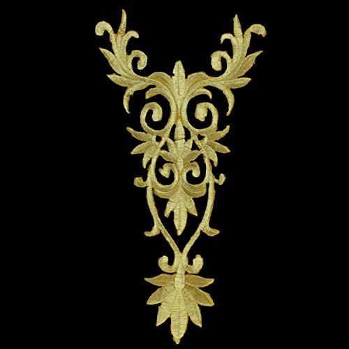 APLICACIÓN TERMOADHESIVA DE 15 X 30 CENTÍMETROS EN HILO METALIZADO PARA CUELLO O ESPALDA (ORO)