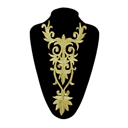 APLICACIÓN TERMOADHESIVA DE 15 X 30 CENTÍMETROS EN HILO METALIZADO PARA CUELLO O ESPALDA (ORO)