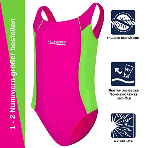 Aqua Speed - Bañador para niña (1 pieza, con protección UV, talla 104-158), Niñas, Rosa - Verde claro 83, 110