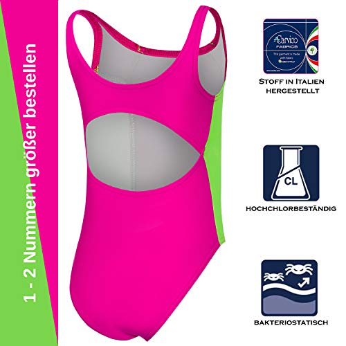 Aqua Speed - Bañador para niña (1 pieza, con protección UV, talla 104-158), Niñas, Rosa - Verde claro 83, 110