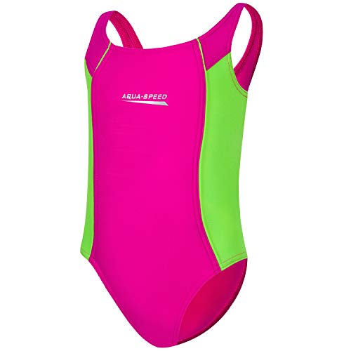 Aqua Speed - Bañador para niña (1 pieza, con protección UV, talla 104-158), Niñas, Rosa - Verde claro 83, 110