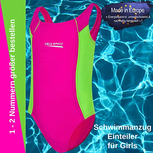 Aqua Speed - Bañador para niña (1 pieza, con protección UV, talla 104-158), Niñas, Rosa - Verde claro 83, 110